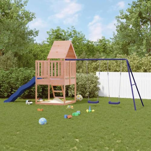 Tour de jeu en bois massif Douglasie Balançoire d'escalade avec toboggan et bac à sable, maison en bois solide pour enfants dans le jardin, appareil de jeu d'extérieur pour tout-petits et bébés