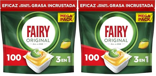Fairy Original Todo En Uno Cápsulas De Lavavajillas Limón, 100 Cápsulas (Paquete de 2)