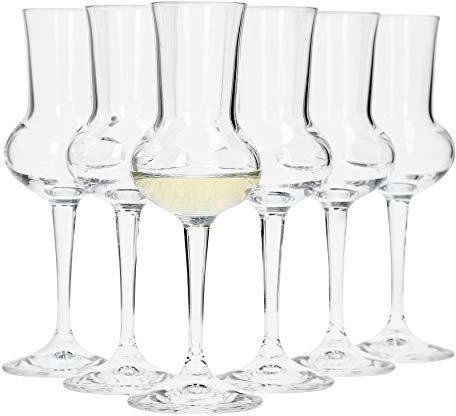 Bormioli, Set da 6 Bicchieri da Grappa, capacità di 75 ml, Altezza Totale del Bicchiere di 16,5 cm, Lunghezza del Manico di 5,8 cm
