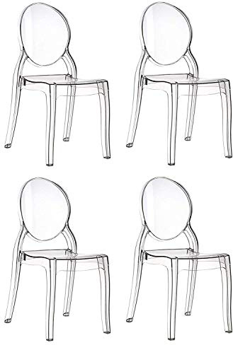 Set da 4 Sedie in Policarbonato Trasparente, Sedia per Casa Cucina Ufficio Soggiorno Salone Bar Hotel, Leggera E Resistente, Sedia Impilabile, 44 x 45 x 90, Policarbonato Trasparente
