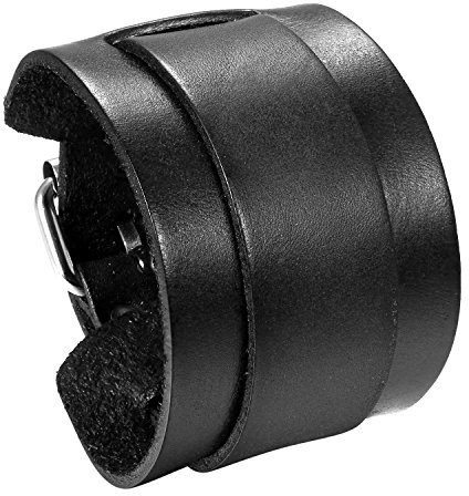 JewelryWe Schmuck Herren Lederarmband, Breit Leder Echtleder Armband Armreif Manschette Armband verstellbaren 6.5-8.5 Zoll Punk Biker Rock, schwarz