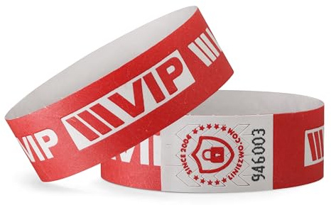linie zwo ®, Lot de 100 bracelets d'identification 19 x 254 mm - VIP, Rouge