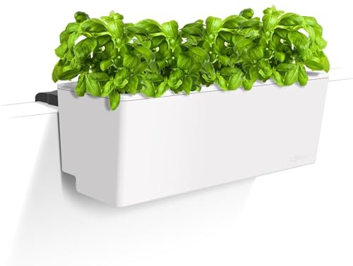 Glowpear Self Watering Railing Planter Box - 23.6, White - UV Stable, Scalable Plant Pot with Water Gauge, Indoor Outdoor for Vegetables, Flowers, Herbs, and Succulents