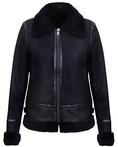 Infnity Leather Frauen Schwarz Echte WW2 Shearling Schaffell Pilot Radfahrer Jacke