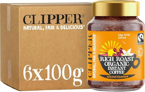 Clipper Organic Fairtrade Rich Roast Instant Coffee 6 x 100g | Bulk Buy for Home & Catering, Gourmet Coffee, Sustainable Fairtrade Organic Coffee by Clipper Teas, Ethically Sourced