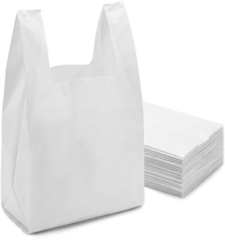 Tezraftaar® 200 x Vest Carrier Bags 8 x 13 x 18 White Heavy Duty Carry Bags for Groceries Vegetables Fruits Storage Supermarket Stalls Takeaway