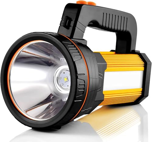 CSNDICE Torch Rechargeable, Torches LED Super Bright Rechargeable, IP65 Waterproof Flashlight with Side Light, 10000mAh Long Lasting Torch for Outdoor Emergency, Camping, Hiking