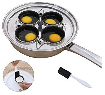 Egg Poacher Pan - Stainless Steel Poached Egg Cooker – Perfect Poached Egg Maker – Induction Cooktop Egg Poachers Cookware Set with 4 Nonstick Large PFOA FREE Egg Poacher Cups and Silicone Spatula…