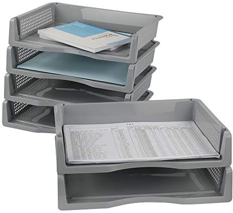 Bblie Schreibtisch Organizer Briefablage, Ablagefächer Stapelbar Grau, 6er-Set