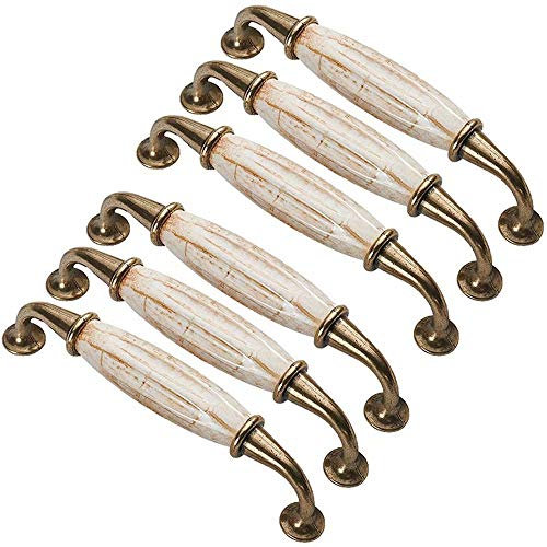 FBSHOP(TM) 6 Stück Marmorende Keramikknäufe, Vintage-Look, Keramik Türknauf Türgriff Schrank Schublade Schrank Pull,Möbelbeschläge,Lochabstand 128mm