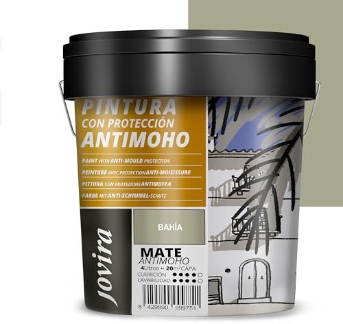JOVIRA PINTURAS Pintura Antimoho, Evita el moho, resistente a la aparición de moho en paredes, aspecto mate. (4 Litros, Bahia)