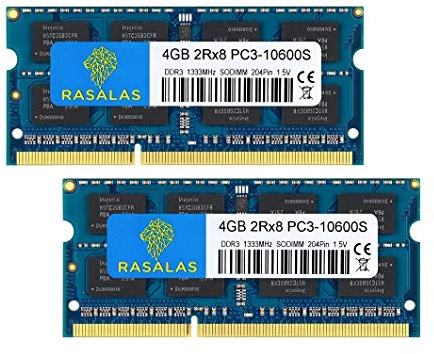 Rasalas 8GB Kit (2X 4GB) PC3-10600 DDR3 1333 MHz SODIMM RAM Upgrade for AMD Intel Laptop, MacBook Pro 13/15/17 inch Early/Late 2011,iMac 21.5-inch Mid/Late 2011,27-inch Mid 2011,Mac Mini 5,1 & 5,2 Mid