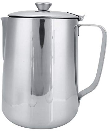 Pichet à Lait Professionnel en Acier Inoxydable - 1,5L Thermostable avec Bec Verseur Précision, Gradué et Couvercle, pour et Art Latte (350ml/600ml/1,5L)
