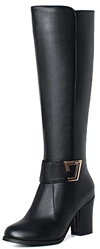 Onewus Bottes pour Femmes avec Talon Carré et Bottes à Tige Longue Zippée