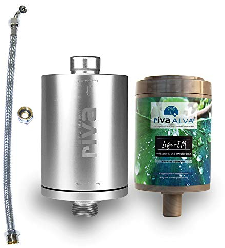 rivaALVA Life EM Wasserfilter Set - Untertischfilter mit Blockaktivkohle, Metallgehäuse, EM-Keramik, bioganisches Kartuschengehäuse und Anschlussset