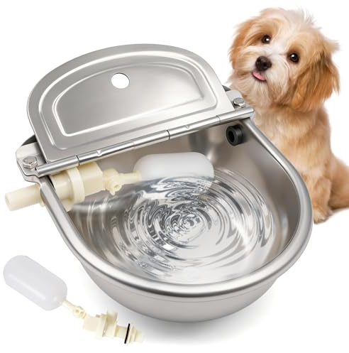 Abbeveratoio Automatico per Cani con Valvola a Galleggiante Regolabile a 2 Pezzi, Ciotola per Bestiame in Acciaio Inox con Tappo di Scarico per Bovini, Maiali, Pecore e Cani