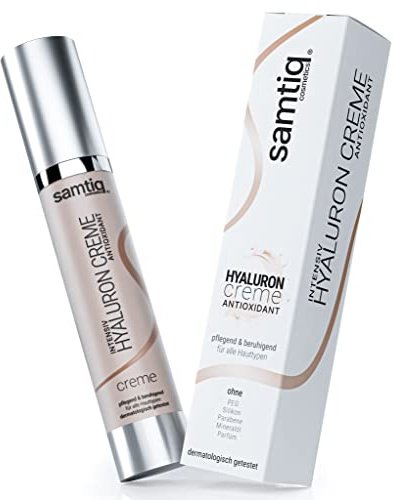 samtiq.® Hyaluron Cream ansikte intensiv – dagkräm/nattkräm med grönt te extrakt, antioxidant, 50 ml, fuktkräm torr hud för män och kvinnor, ansiktsvård fuktkräm