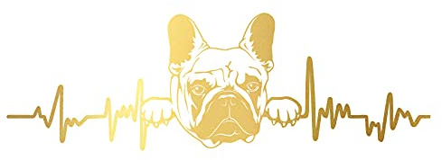 Aufkleber Herzschlag Tiere Breite 27cm Lifeline Heartbeat Deko Sticker Selbstklebend für Auto Kühlschrank Laptop Autoaufkleber K150 (Gold, 10 Französische Bulldogge)