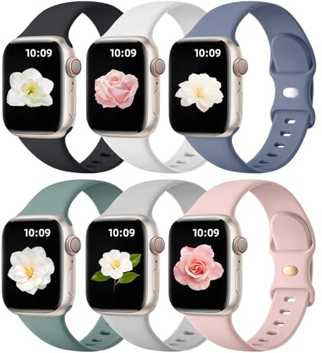Maledan Compatible with Apple Watch Band 38mm 40mm 41mm 42mm 44mm 45mm 46mm 49mm Women Men, 6 Pack Silicone Sport Strap Compatible for Apple Watch Bands iWatch Series 11 10 9 8 7 6 5 4 3 2 1 SE Ultra