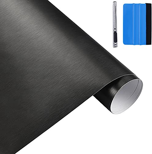 NewL 30 cm x 150 cm schwarz gebürsteter Edelstahl Metallic Vinyl Folie Folie Matt Gebürstetes Chrom Auto Wrapping Aufkleber Bogen für Motor Laptop Möbel (schwarz)