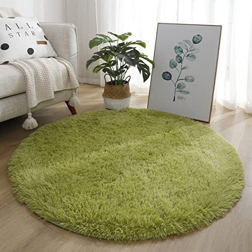 Lifup Fluffy Round Area Rug for Living Room Bedroom Grass Green 100 cm