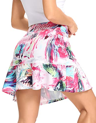 WOWENY Sportrock Damen mit Hose Tennisrock mädchen Hohe Taille Sportskort Hosenrock mit Tasche kurz Sommer Minirock für Fitness Workout Running Hockey