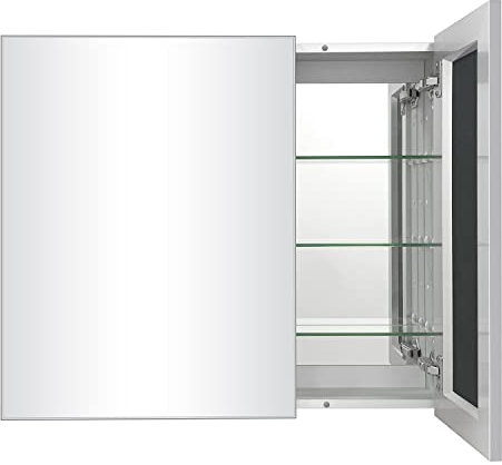 FOMAYKO Aluminium-Badezimmer-Medizinschrank mit Bauernhaus, silberfarben, Metallrahmen, 66 x 76 cm (H)
