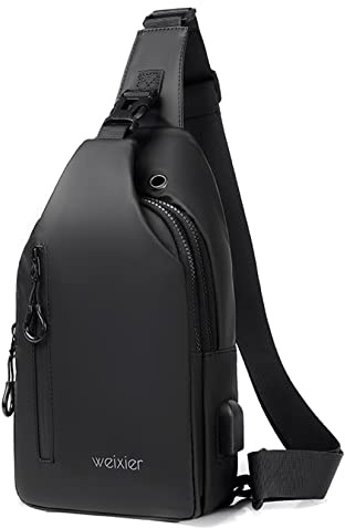 Hjkiopc Sling Bags Chest Bag Shoulder Bag Crossbody Bags with USB Charging Port,Mens Outdoor Waterproof Casual Bags Lightweight Sling Bag for Hiking Cycling Traveling(A-black)
