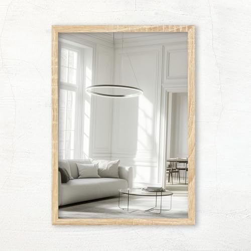 CLAMARO Vision Wandspiegel 35x80 cm Eiche Sonoma mit Rahmen, 300+ Größen wählbar, Echtglas-Spiegel im Hoch- & Querformat montierbar - handgefertigt in Deutschland