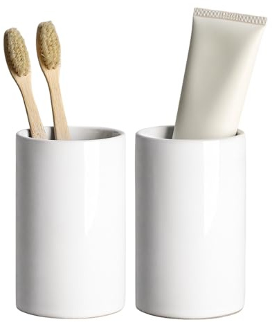 Gaolinci 2 Pcs Simple Solid Color Ceramic Mouthwash Cups, Bathroom Brushing Cup, 9 Oz