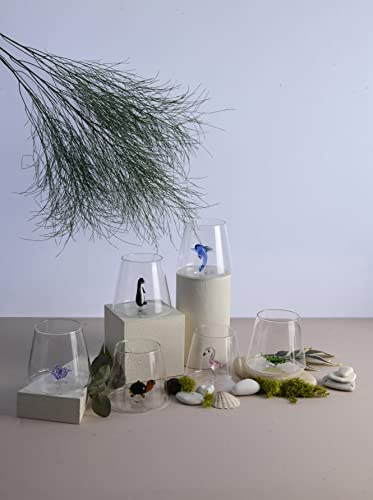Minizoo Paris Verre à Eau avec figurines animaux | Gobelet | Lot de 6 | 350cc | Fête | Cadeaux de Noël | Figurines en Verre de Murano pour la décoration intérieur