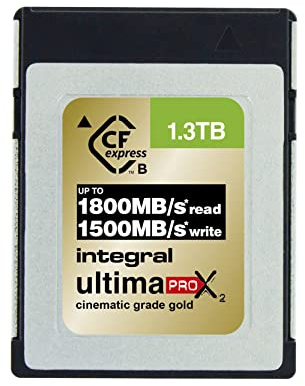 Integral 1300GB CFexpress Memory Card Type B 2.0 12K and 8K RAW and 8K 120 FPS 1800MB/s Read 1500MB/s Write Speed 1500MB/s Sustained Write Speed Designed For Advanced Cinematic and DSLR Cameras