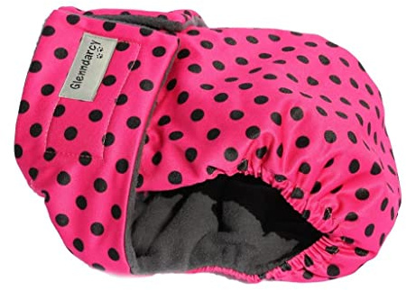 Glenndarcy Hundewindeln - OHNE SCHWANZLOCH - für z.B FRENCHIES und Bulldoggen - (Medium Pants only, Pink Black Dots)