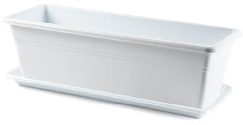 Acan Tradineur - Fioriera in plastica con piattino, 20 litri, PLFT - Vaso per piante e fiori, rettangolare, in plastica, con fori di drenaggio, 50 cm, colore: bianco