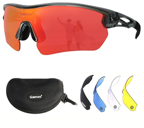 OUTDOORSPARTA Sport Sonnenbrille(7. Grauer Rahmen, Volle Linse Gespiegelt Rot)