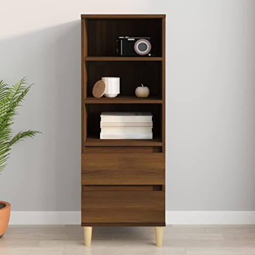 FIRBNUS Bücherschranks Seitenschrank 40x36x110 cm mit 3 Offene Fächer und 2 Schubladen Beistellschrank Schubladenschrank Lagerschrank Kommode Braun Sideboard Wohnzimmer Schrank Holzwerkstoff