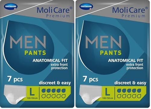 MoliCare Premium MEN PANTS, Diskrete Anwendung bei Inkontinenz speziell für Männer, 5 Tropfen, Gr. L, 1x7 St (Packung mit 2)