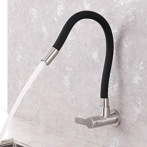 Wasserhahn Küche Kaltwasser Wand Flexibel Schlauch Einzelgriff Edelstahl Kaltwasserhahn Wandmontage-Gebürstet