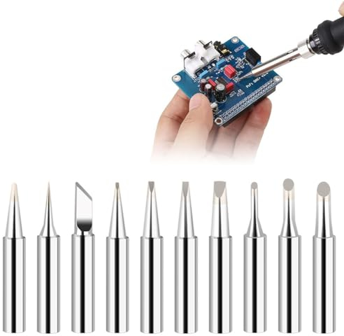 Lötkolbenspitze Lötspitze Lötkolben Ersatz Lötspitzen Set Lötspitzen Kit Ersatzlötspitzen Set Lötkolben Lötspitze Ersatzlötspitzenset für Temperatur Lötstation Tool Werkzeug, 10 Stück, Silbrig