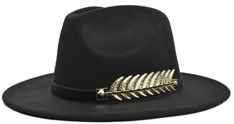 NOAMED Fengyan Hut Winter Herbst breite Krempe Hut Gentleman Elegant Lady Jazz Caps Damen Herren Wolle Vintage Trilby Filz Fedora Hut, Schwarz , 6 7/8-7 1/8