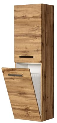 Quentis Badschrank inkl. Wäschekorb, Hochschrank wandhängend, vormontiert -passend zu den Badserien Genua, Susan & ZENO, Eiche Natur