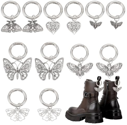 PH PandaHall 12 Stück 6 Stile Gothic Punk Schuhanhänger 1.7~2.4'' Schmetterlings Schuhanhänger In Herzform Stiefelanhänger Mit Federringen Für Sneaker Sandalen Halloween Platin Farbe