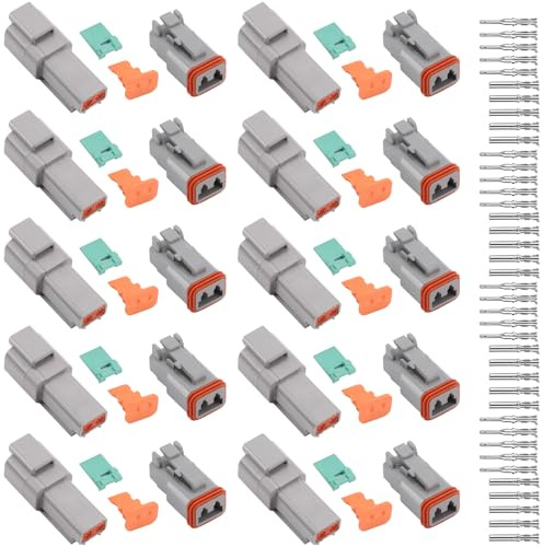 10 Sets Deutscher Stecker KFZ 2 Polig, Deutsch Stecker Set, Deutscher Stecker KFZ 2 Polig, DT Steckverbinder Wasserdichter, DT06-2S/DT04-2P DT Stecker Connectors für Auto, Motorräder, LKW