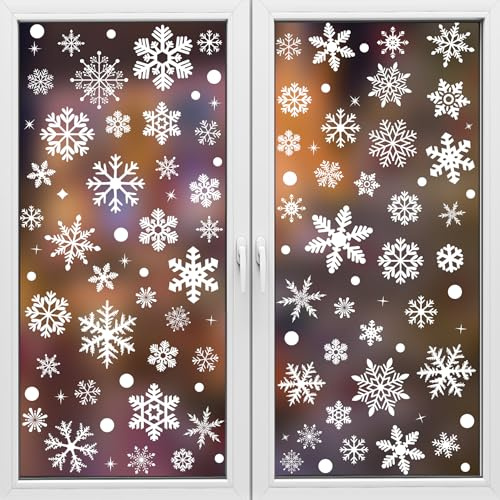 RICEDUO 223 Stück Fensterbilder Weihnachten Selbstklebend, Wiederverwendbare Weiße schneeflocken Fensteraufkleber Weihnachtsfenster Dekoration, Fenstersticker Weihnachten Für Weihnachtsdeko Innen