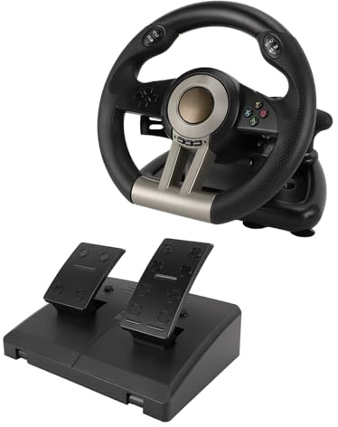 Volante da Corsa per PC, Volante da Corsa per Giochi per PC con Rotazione di 180° con Pedali Antiscivolo, Volante per Simulazione di Auto USB con Blocco Dell'acceleratore con
