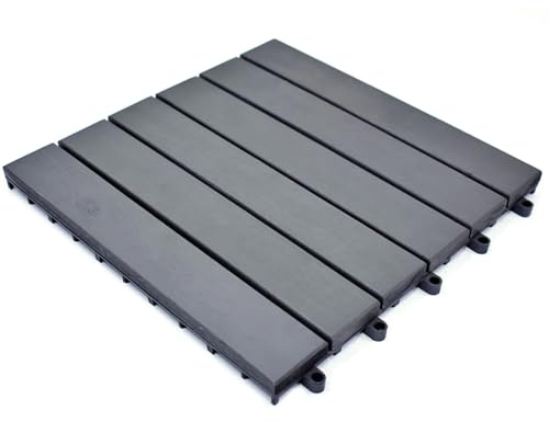 YOEVU Set de 11 Baldosas Madera de Acacia Exterior e Interior, Gris | 1 m², Suelo de Terraza Exterior, Antideslizantes, Resistentes al Clima, Fácil Instalación, para Jardín