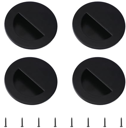 MOROBOR Hidden Concealed Recessed Sliding Door Pull Handles, 4pcs Black Stainless Steel Round Closet Knob Flush Finger Cabinet Pull Handles with Screws(60MM/2.36 inch)