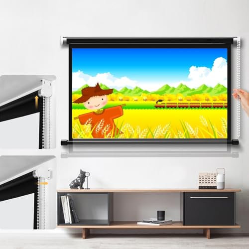 ZYXQQJ 40 50 60 72 Écran De Projection 4K HD Projecteur Portable Écran De Film Manuel Déroulant pour Affichage Public Intérieur Extérieur(60inch-15:9)