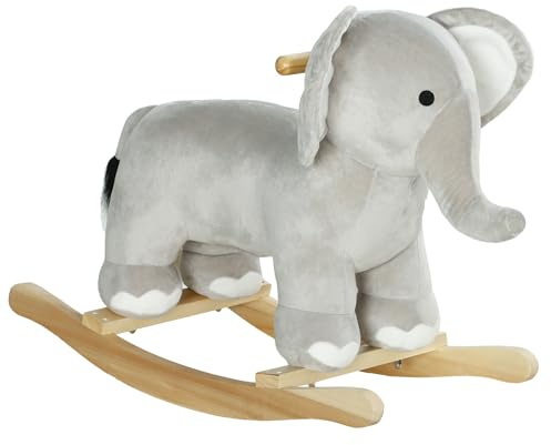 AIYAPLAY Cavallo a Dondolo per Bambini, Giocattolo a Dondolo in Peluche, a Forma di Elefante, con Manici, per 2-4 Anni, 64,5 x 31 x 52 cm, Grigio