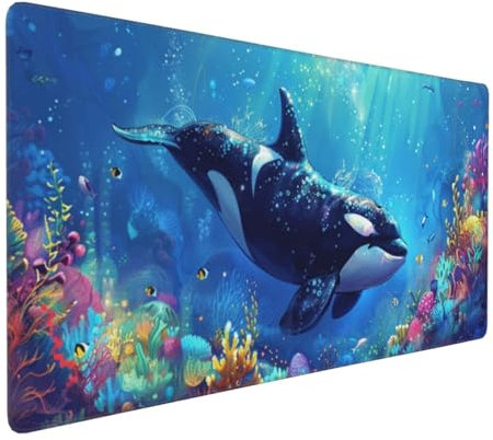 Gaming Mauspad XXL Wal Mousepad 800x400x4mm Unterwasserwelt Verlängertes Mauspad Schreibtischauflage,Genähte Kanten Mauspad,Verbessert Präzision Geschwindigkeit Wasserdicht Geeignet für Büro,Spiele